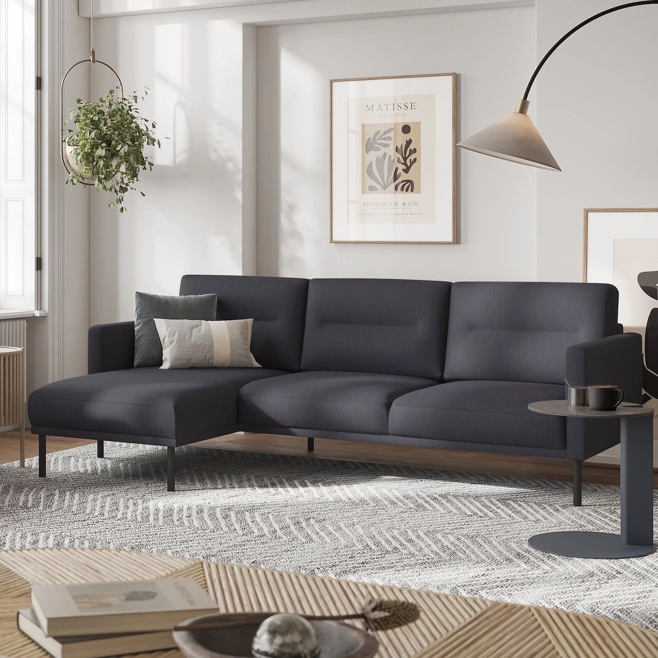 Furniture To Go Larvik Chaiselongue Sofa (LH) - Anthracite , Black Legs