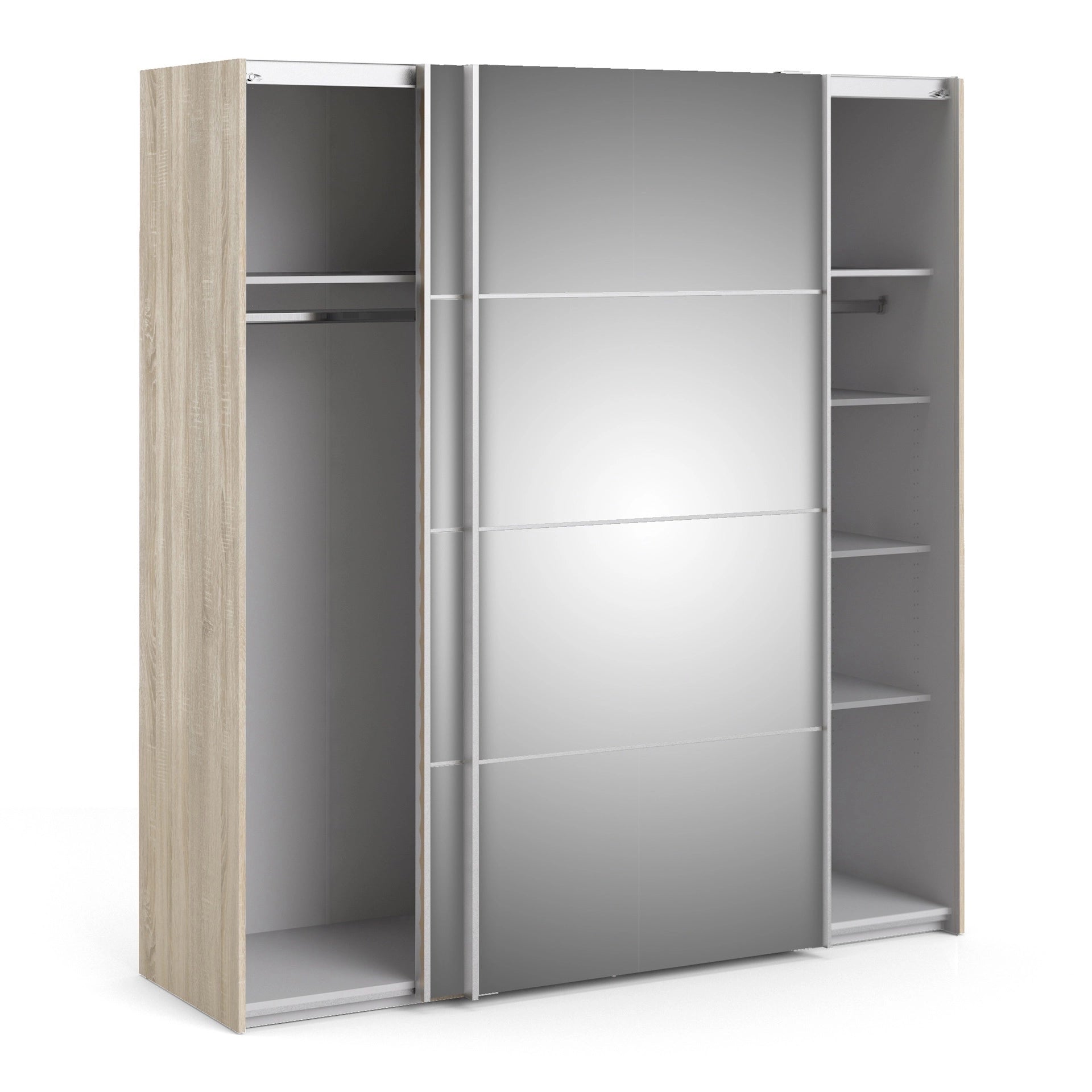 Furniture To Go Verona Sliding Wardrobe 180cm in Oak with Mirror Doors with 5 Shelves