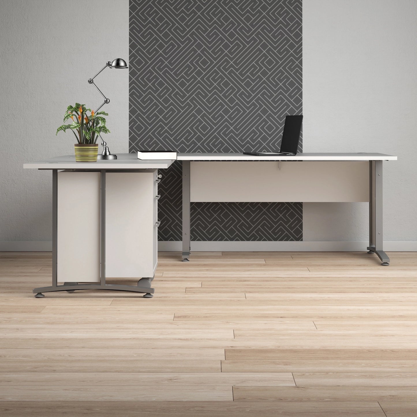 Furniture To Go Prima Desk 150cm in White with Silver Grey Steel Legs