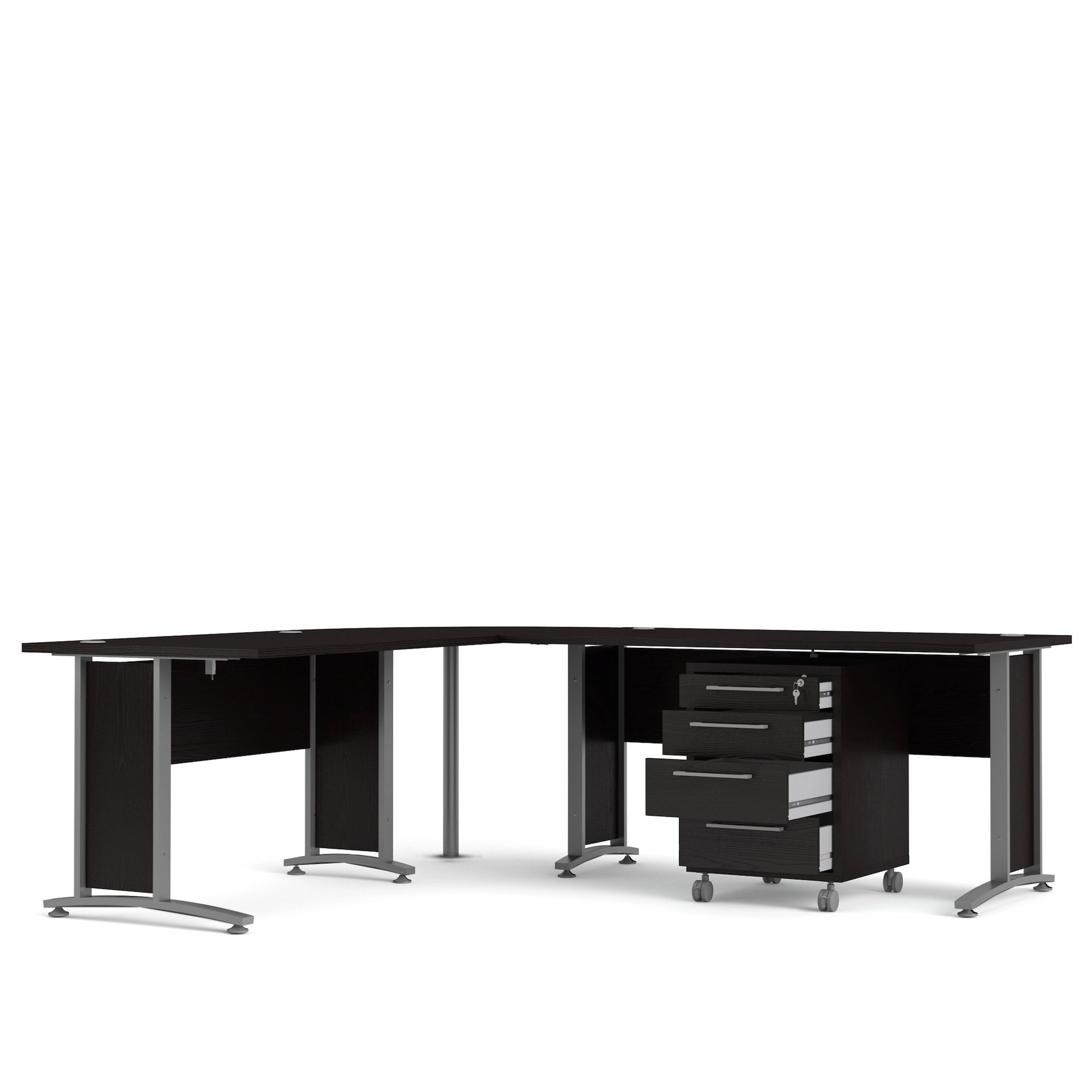 Furniture To Go Prima Corner Desk Top in Black Woodgrain with Silver Grey Steel Legs