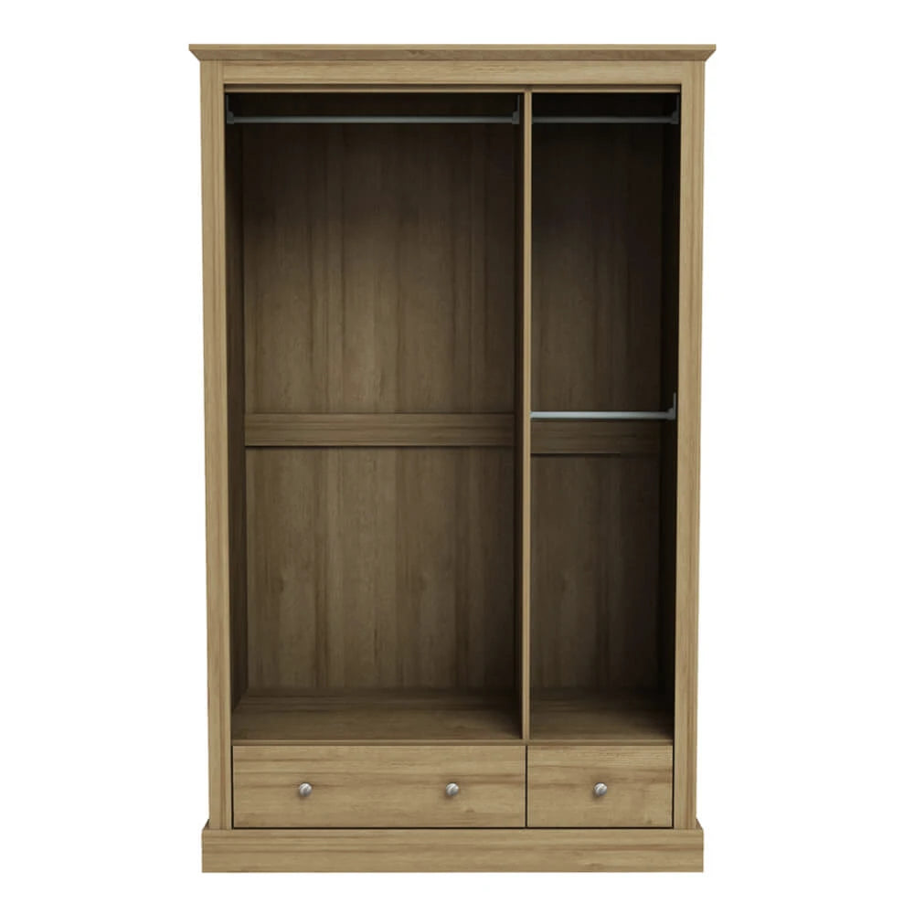 LPD Furniture Devon 3 Door 2 Drawer Wardrobe, Oak