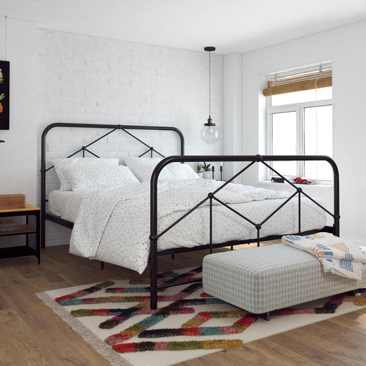 Novogratz Fancis Farmhouse 4ft 6in Double Metal Bed Frame, Black