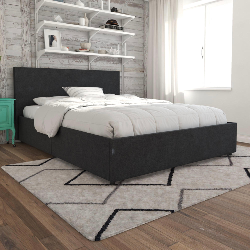 Novogratz Kelly 5ft King Size Storage Bed in Dark Grey Linen