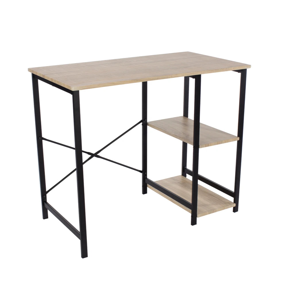 Core Products Loft Home Office Study Desk With Side Storage, Oak Effect Top With Black Metal Legs