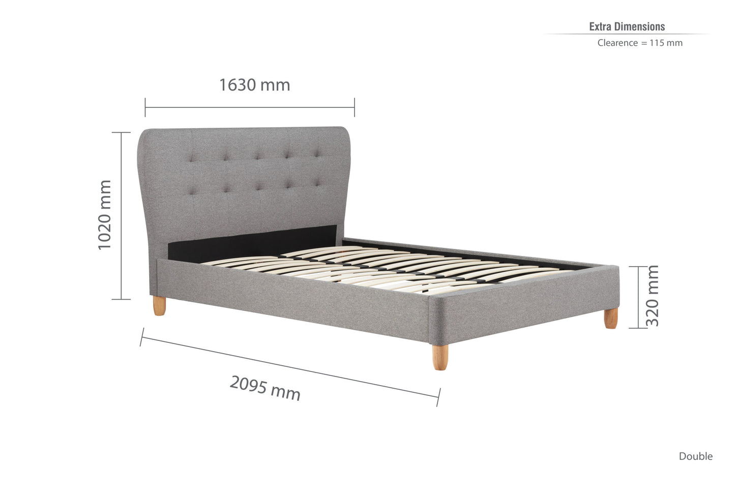 Birlea Stockholm 4ft 6in Double Bed Frame, Grey